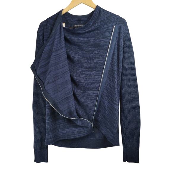 INC International Concepts Asymmetrical Zip Front Blue Sweater - Picture 2 of 10